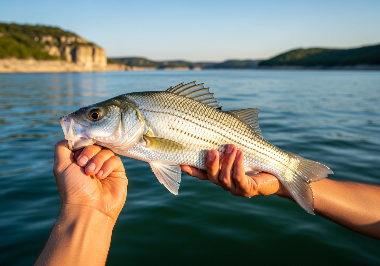White Bass fishing on Lake Travis, Texas