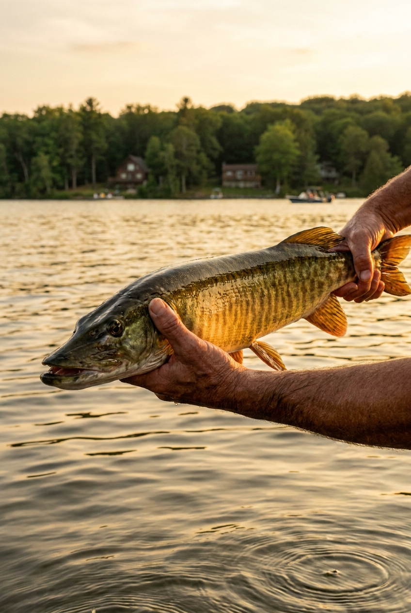 Tiger Muskie fishing on Lake Wallenpaupack, Pennsylvania