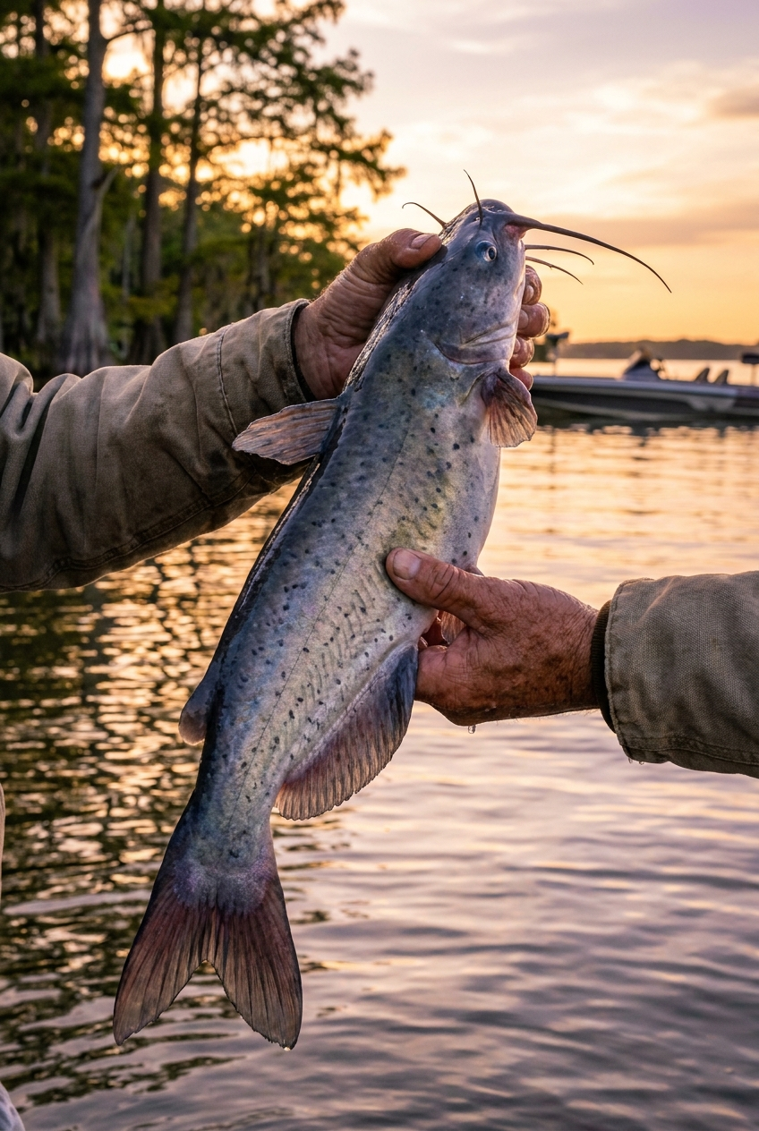 Channel Catfish fishing on Lake Wateree, South Carolina