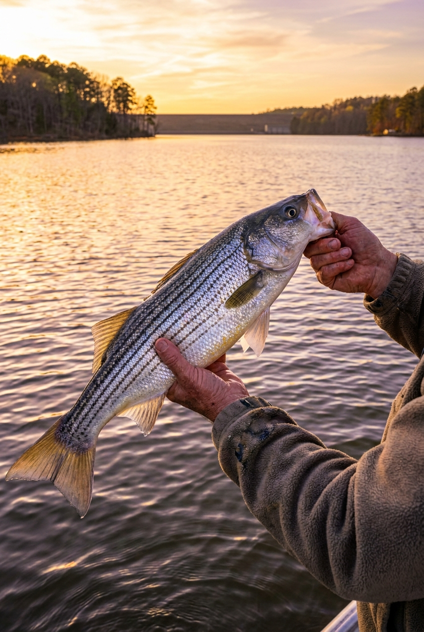 Striped Bass fishing on Lake Wateree, South Carolina