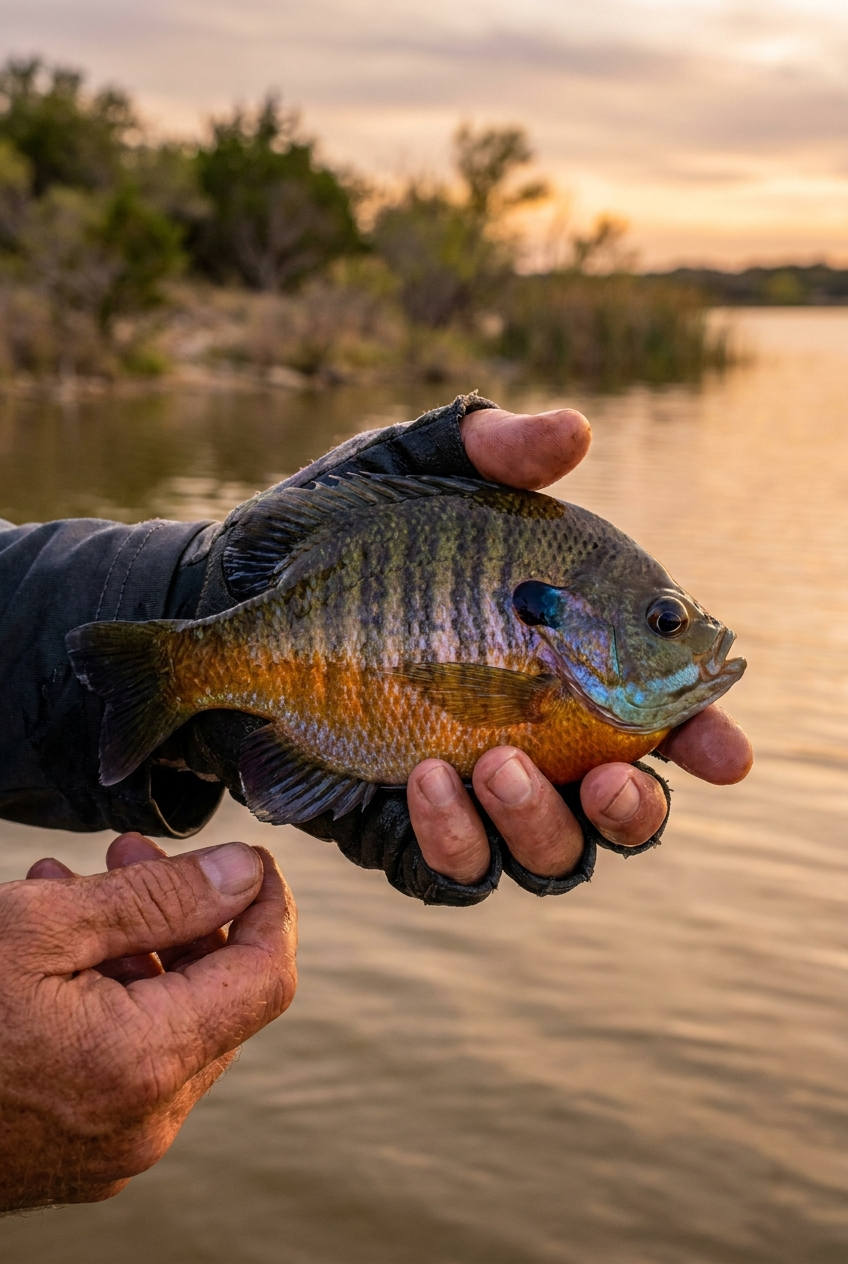 Bluegill fishing on Lake Weatherford, Texas