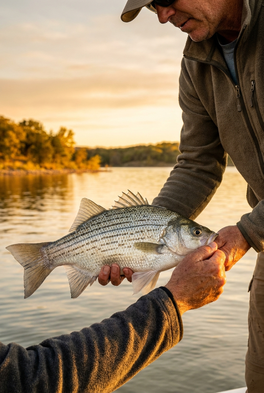 Hybrid Striped Bass fishing on Lake Weatherford, Texas