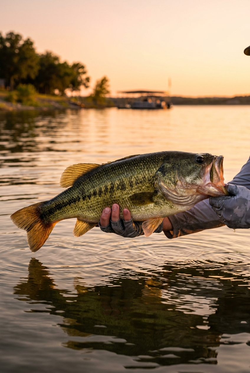 Largemouth Bass fishing on Lake Weatherford, Texas
