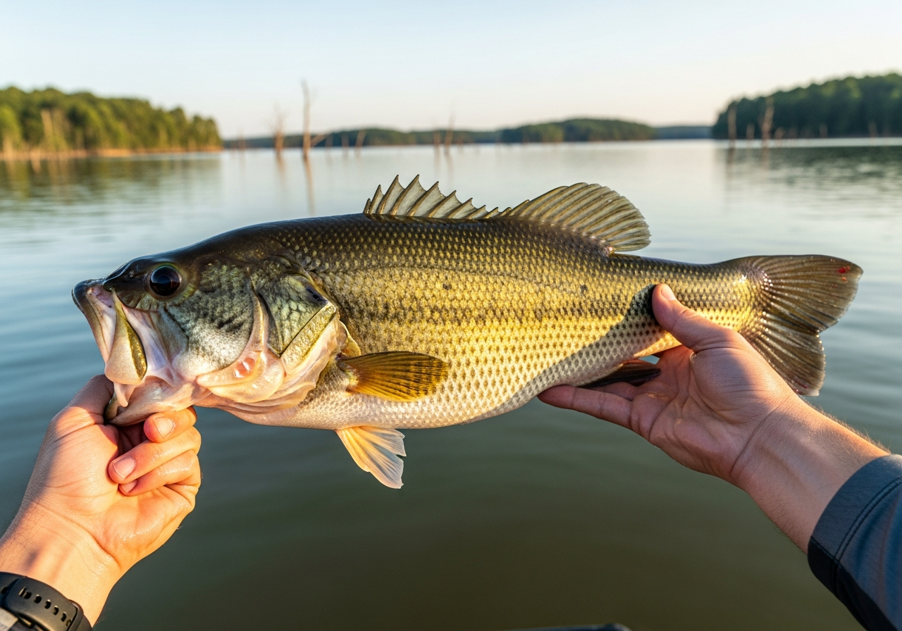 Largemouth Bass fishing on Lake Weiss, Alabama