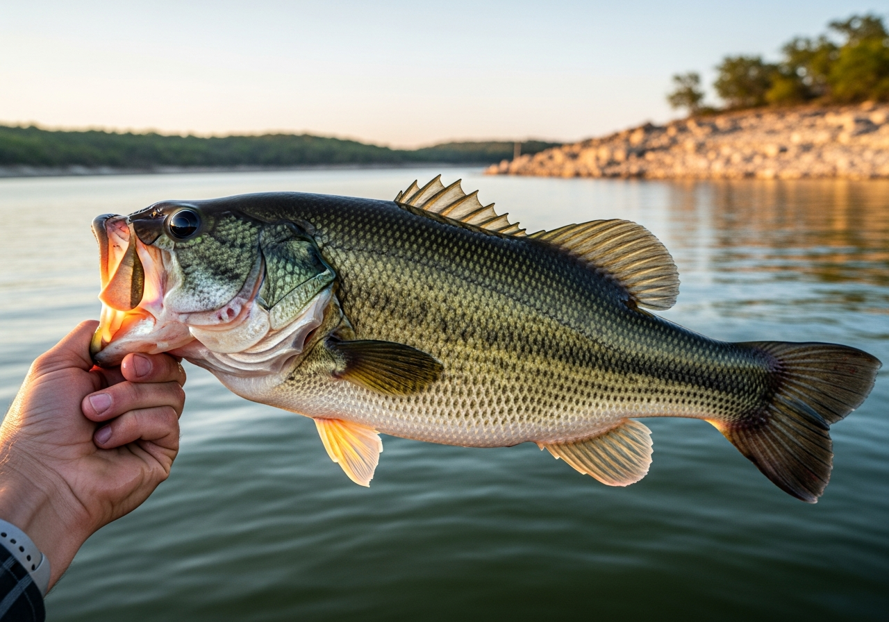 Largemouth Bass fishing on Lake Whitney, Texas