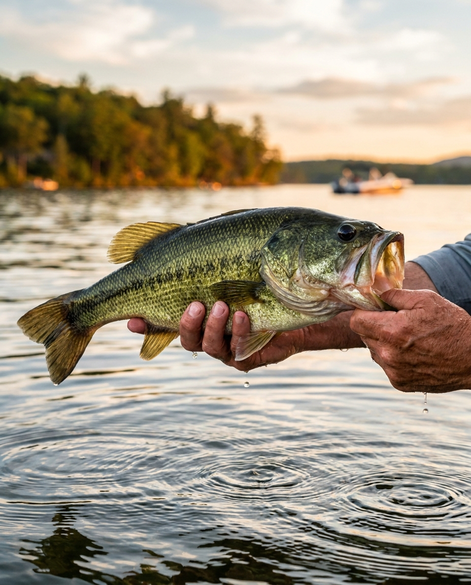 Largemouth Bass fishing on Lake Winnipesaukee, New Hampshire