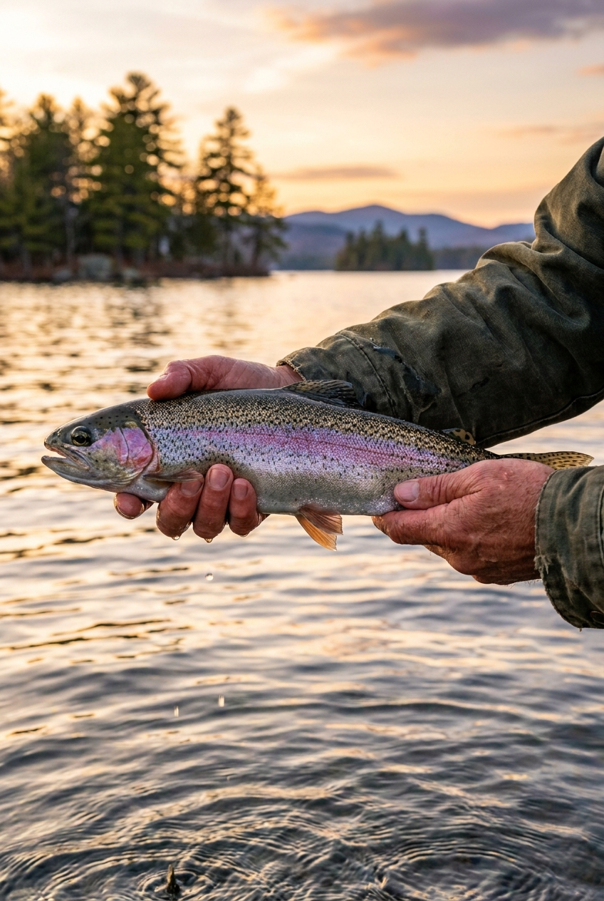 Rainbow Trout fishing on Lake Winnipesaukee, New Hampshire