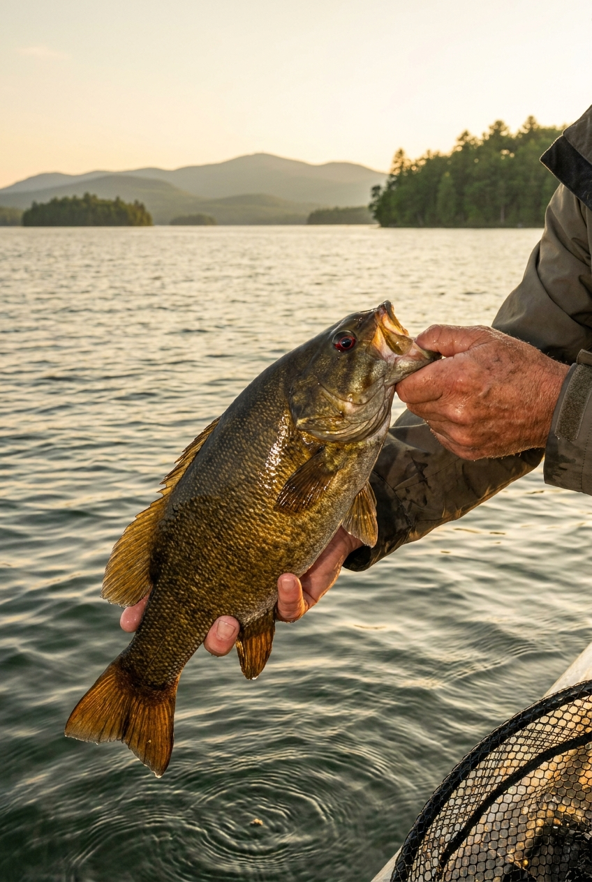 Smallmouth Bass fishing on Lake Winnipesaukee, New Hampshire