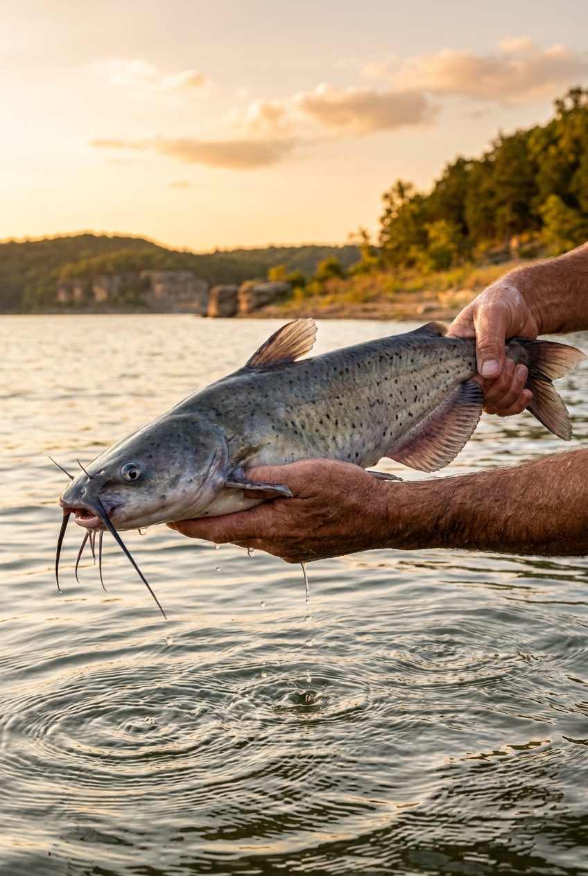 Channel Catfish fishing on Norfork Lake, Arkansas