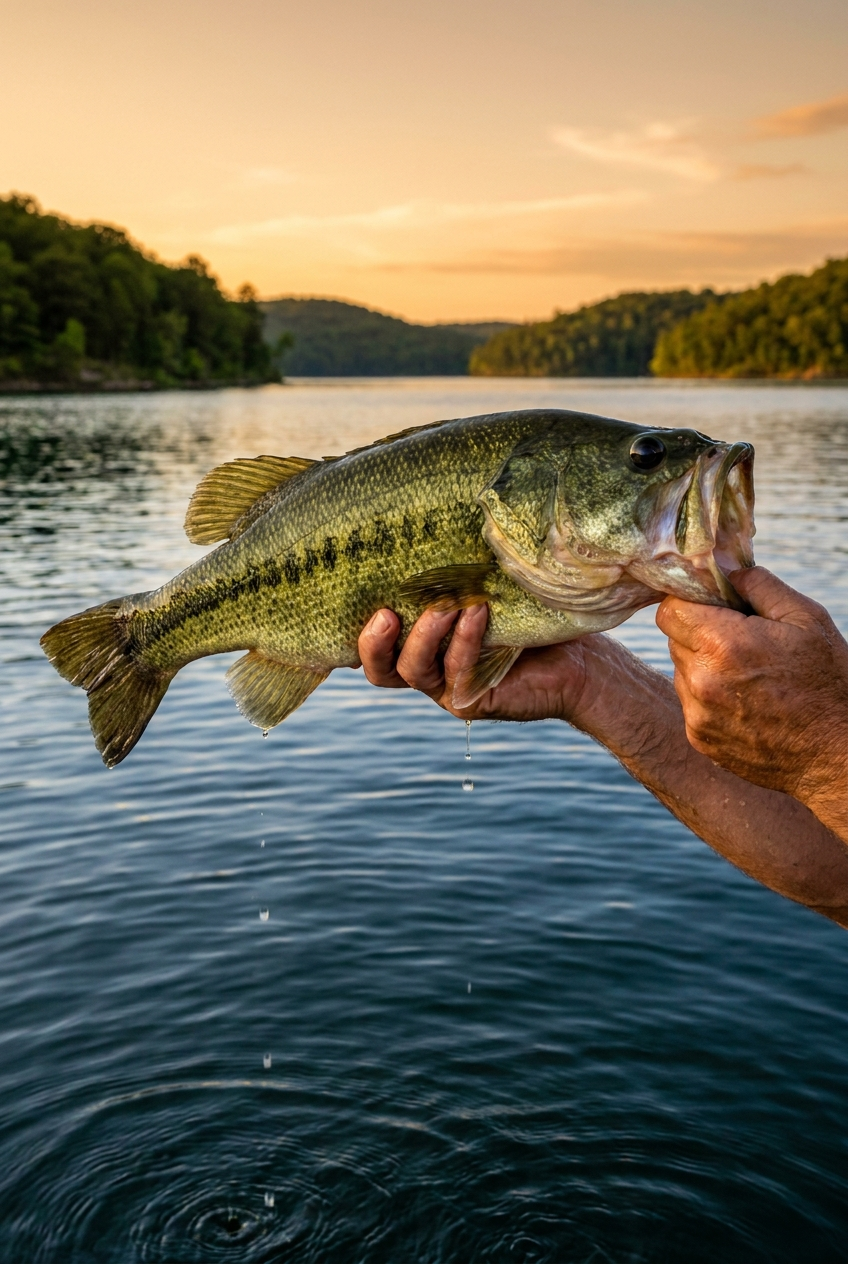 Largemouth Bass fishing on Norfork Lake, Arkansas