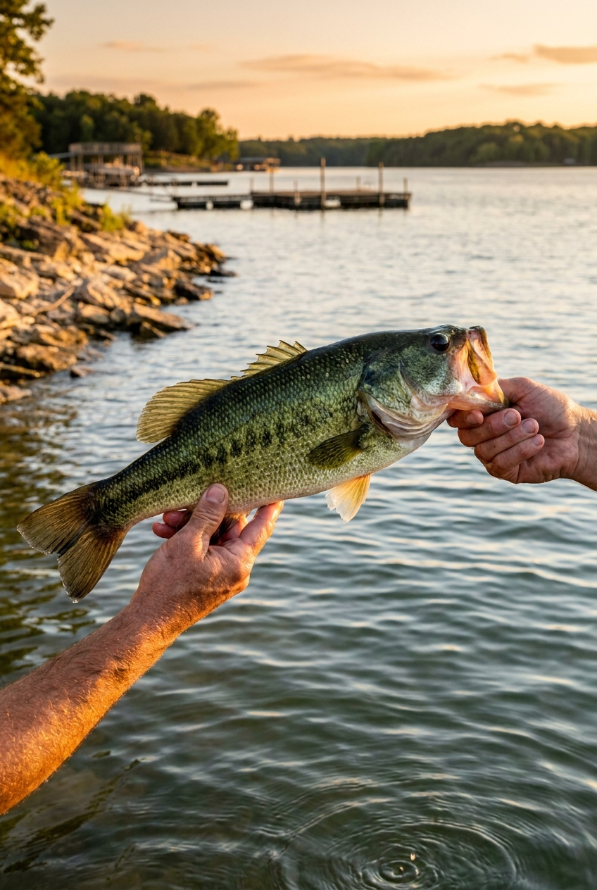 Largemouth Bass fishing on Percy Priest Lake, Tennessee