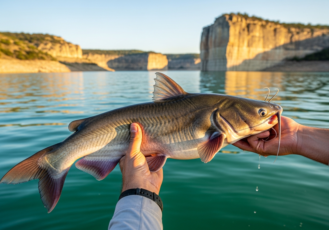 Catfish fishing on Possum Kingdom Lake, Texas