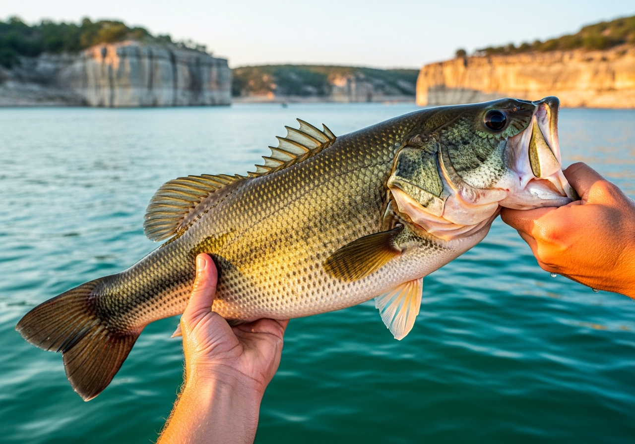 Largemouth Bass fishing on Possum Kingdom Lake, Texas