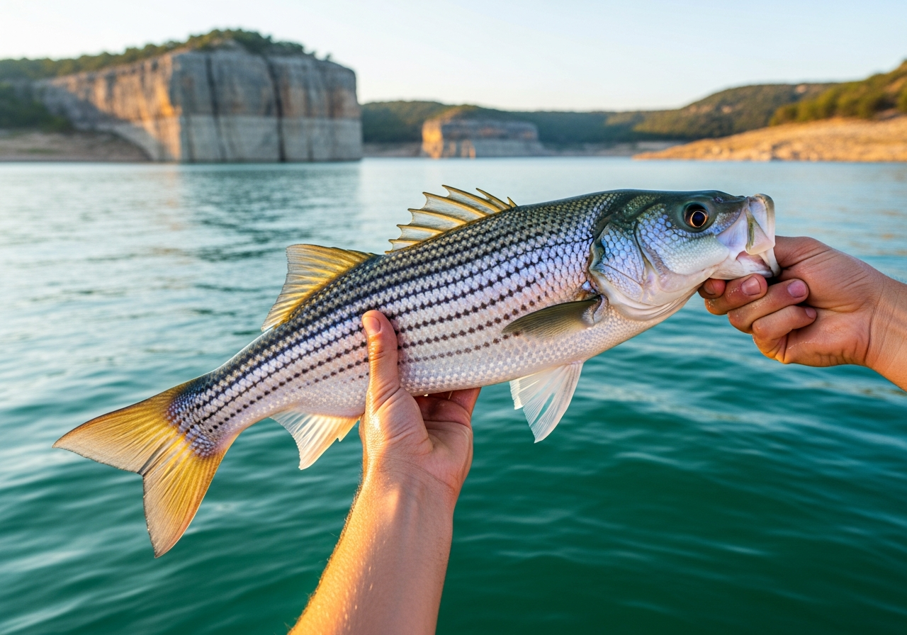 Striped Bass fishing on Possum Kingdom Lake, Texas