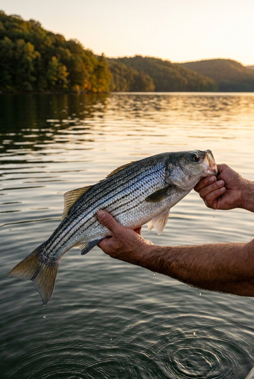Striped Bass fishing on Raystown Lake, Pennsylvania