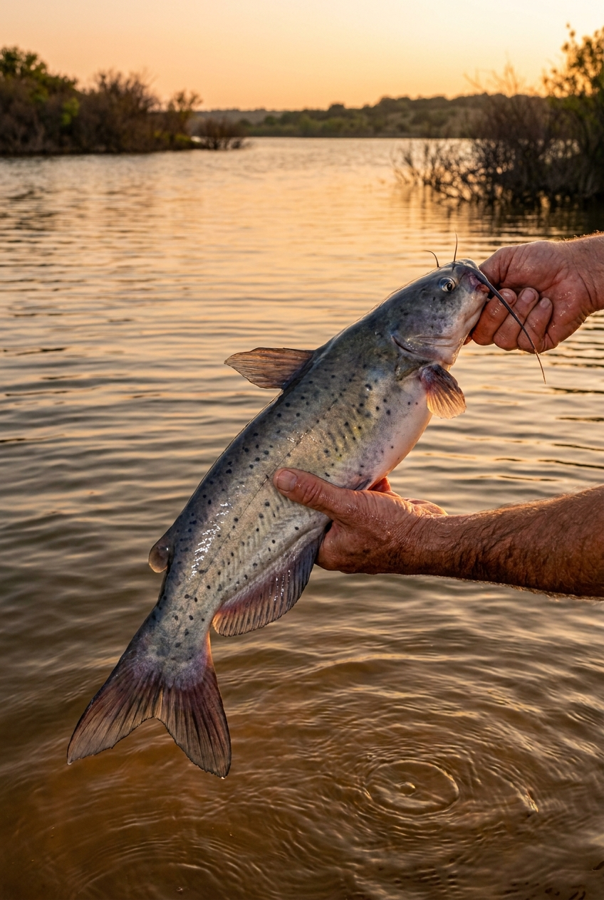 Channel Catfish fishing on Richland Chambers Reservoir, Texas