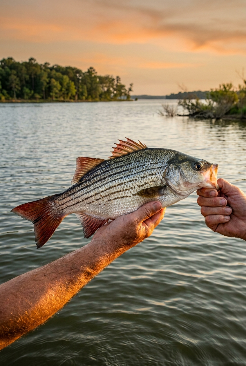 Hybrid Striped Bass fishing on Richland Chambers Reservoir, Texas