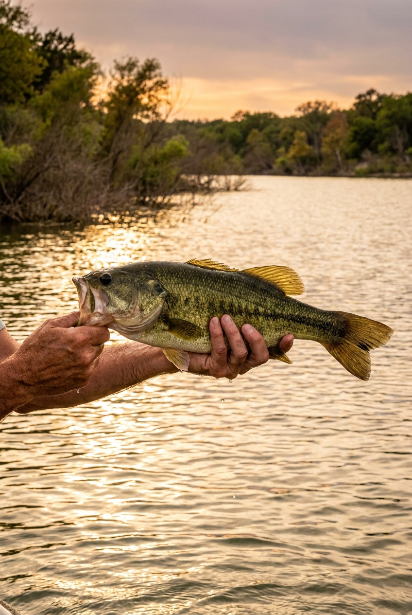 Largemouth Bass fishing on Richland Chambers Reservoir, Texas