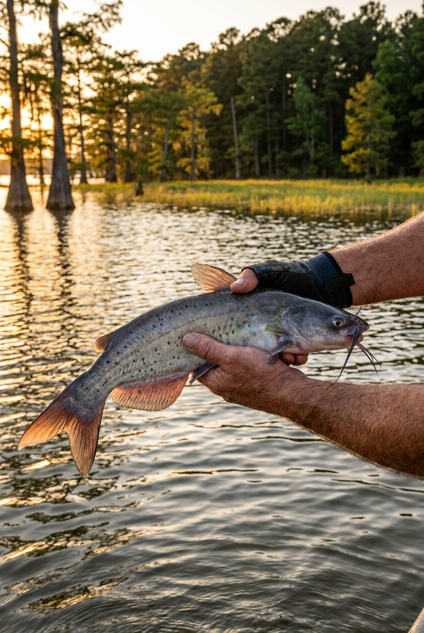 Channel Catfish fishing on Sam Rayburn Reservoir, Texas
