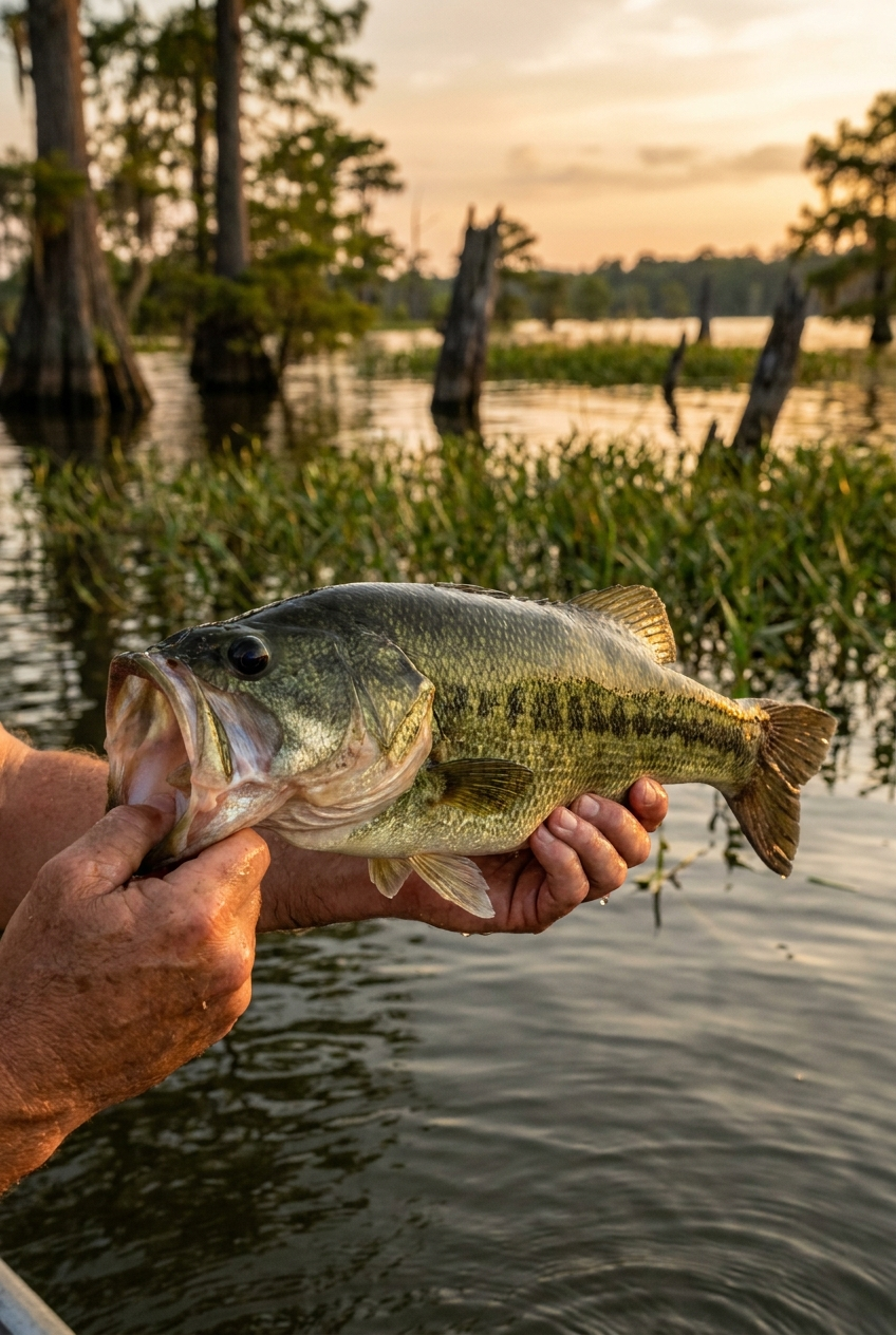 Largemouth Bass fishing on Sam Rayburn Reservoir, Texas