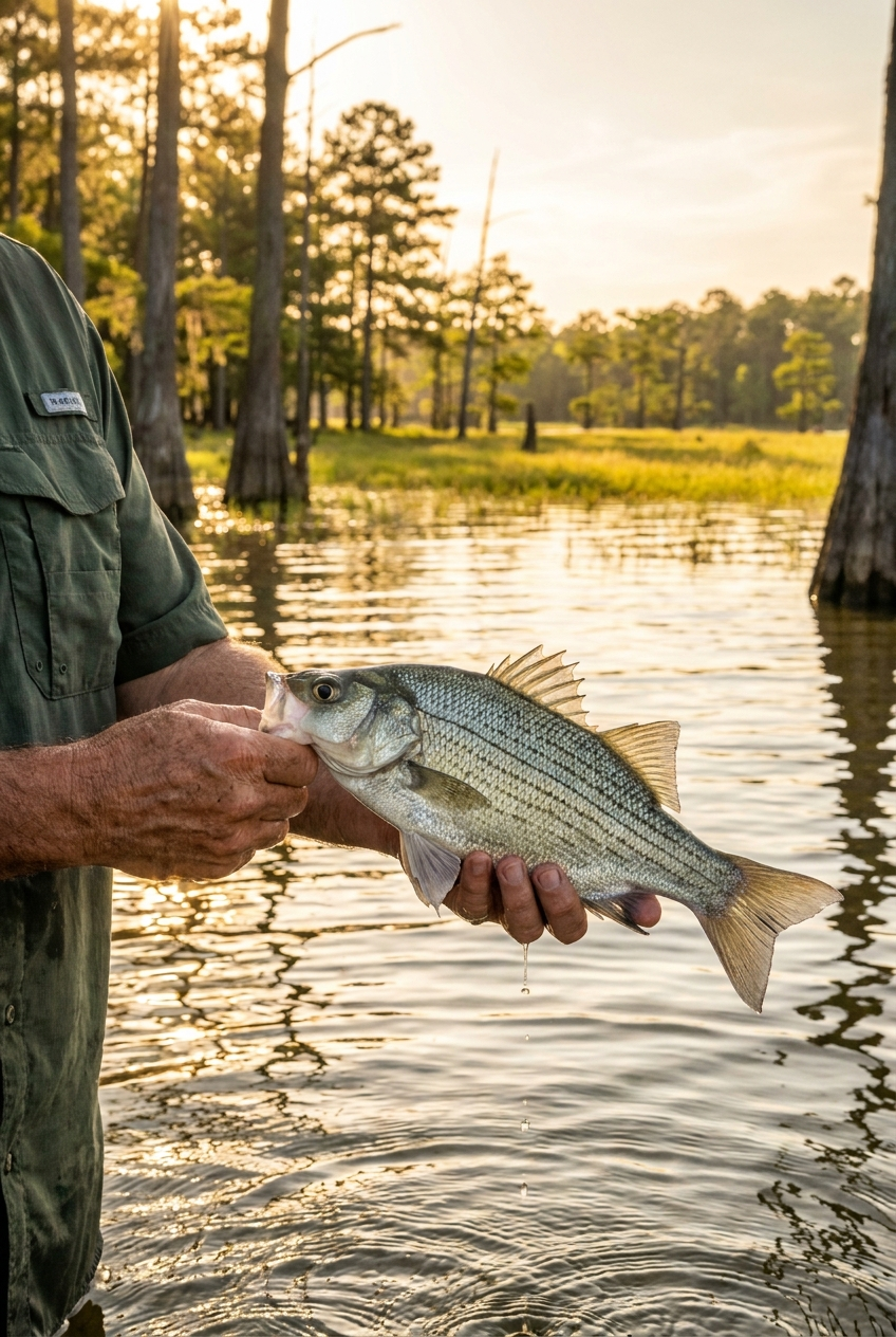 White Bass fishing on Sam Rayburn Reservoir, Texas
