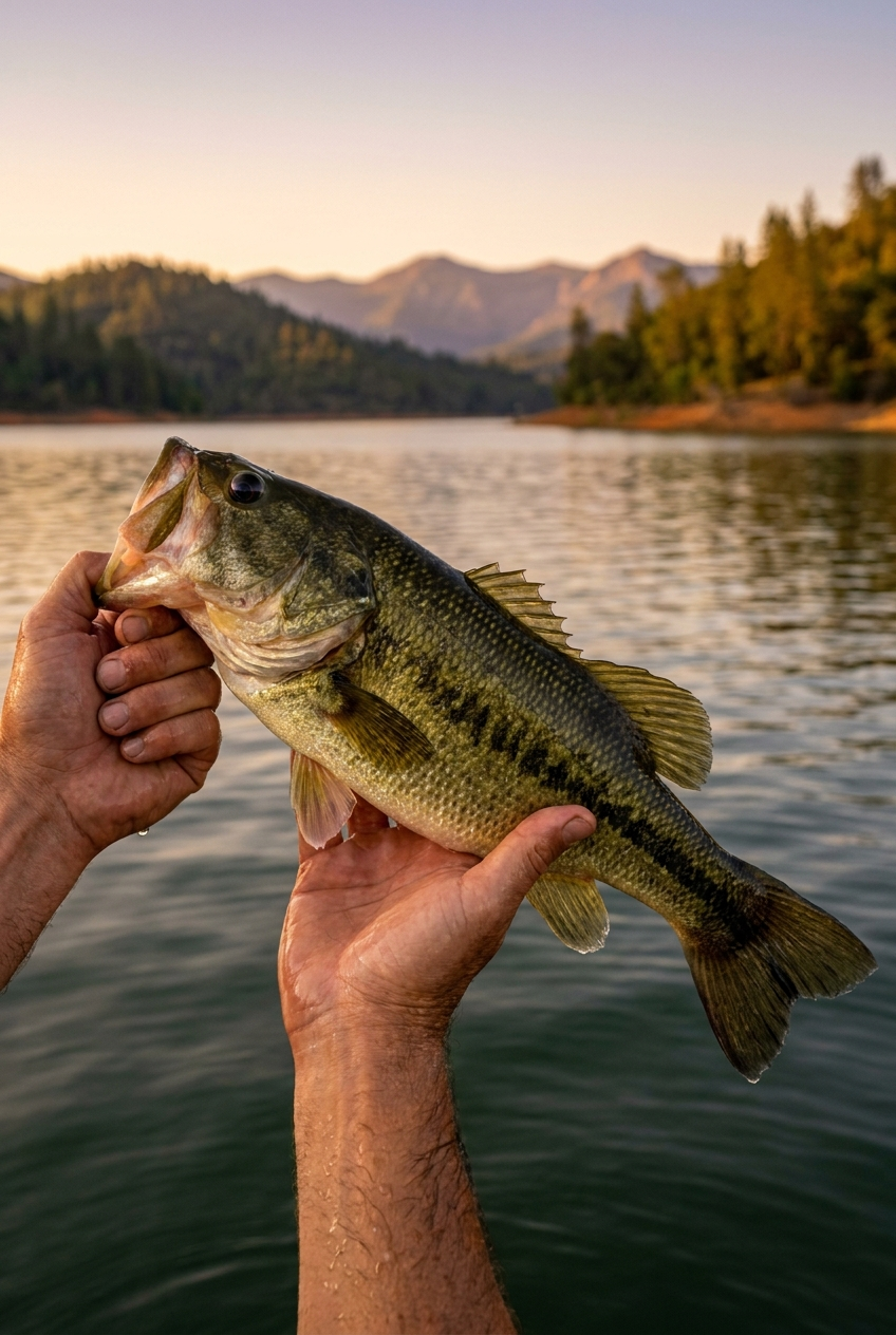 Largemouth Bass fishing on Shasta Lake, California