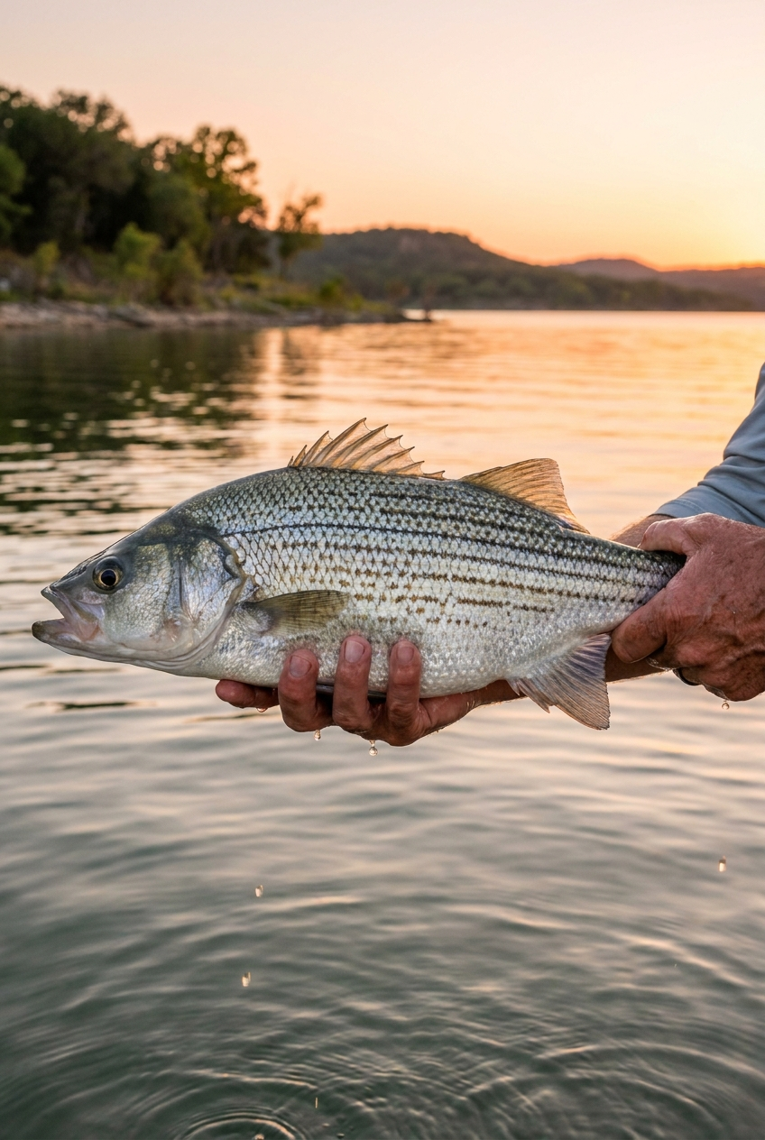 Hybrid Striped Bass fishing on Stillhouse Hollow Lake, Texas