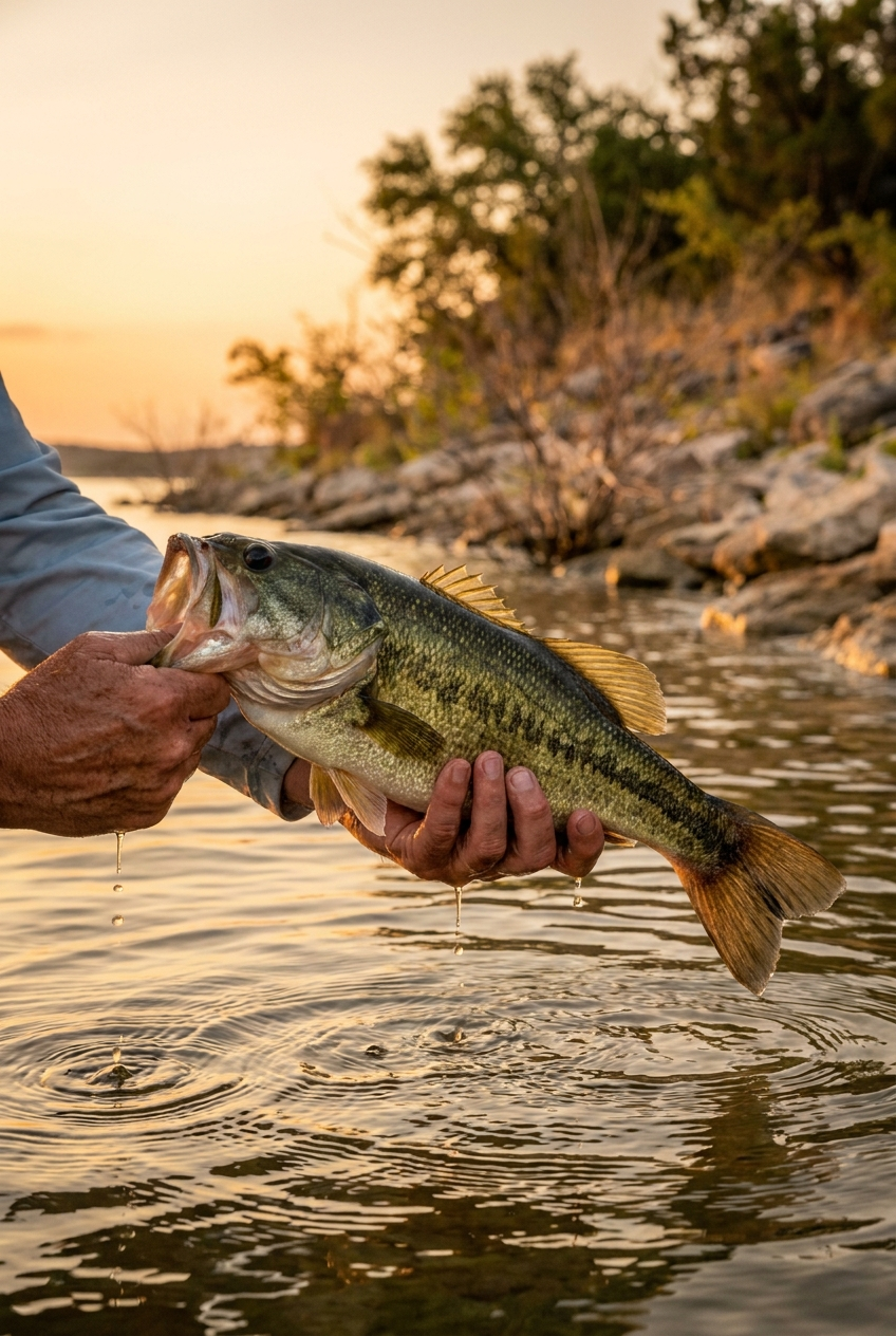 Largemouth Bass fishing on Stillhouse Hollow Lake, Texas