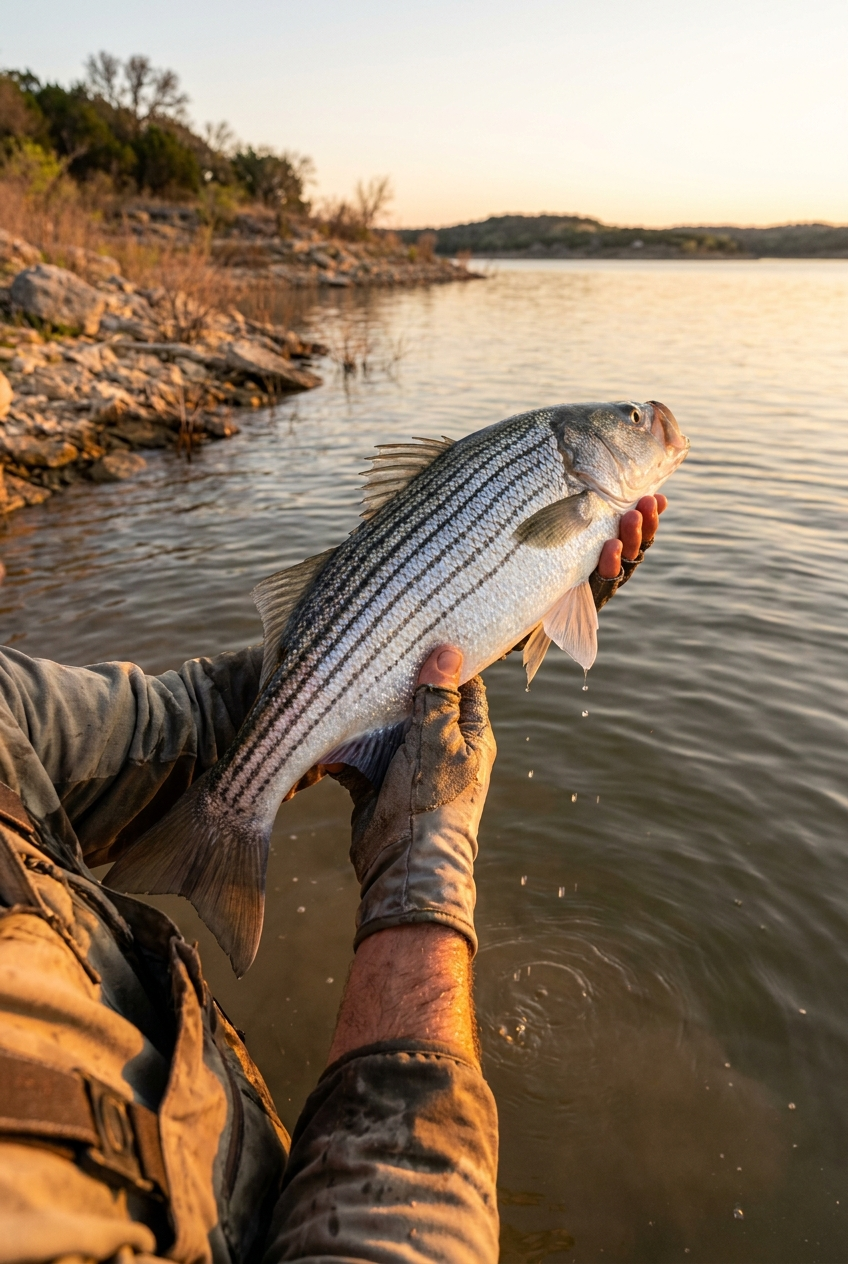Striped Bass fishing on Stillhouse Hollow Lake, Texas